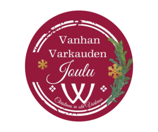 pyöreä logo jonka sisällä lukee vanhan varkauden joulu logon kehyksessä on havukranssi.