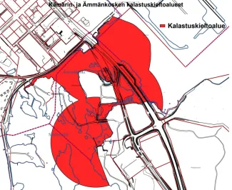 Karttakuva Kämärin ja Ämmäkosken kalastuskieltoalueista
