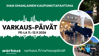Kuvituskuva. Vihreällä taustalla teksti Varkaus-päivät pe-la 11.-12.9.2026. Ympyröissä valokuvia tanssijoista, katujunasta ja Ruukin Ruusa-patsaasta.